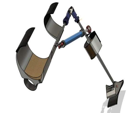 Side view CAD of the knee actuator showing cylinder mounting and foot