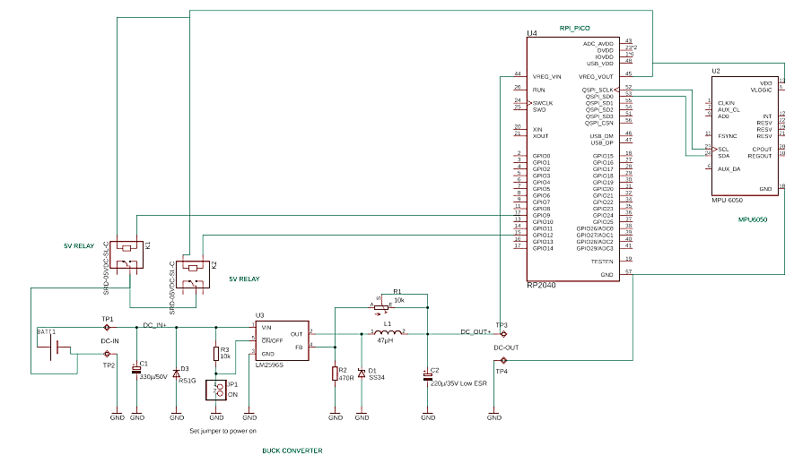 Electrical schematic of the RP2040 control board with relays and sensors