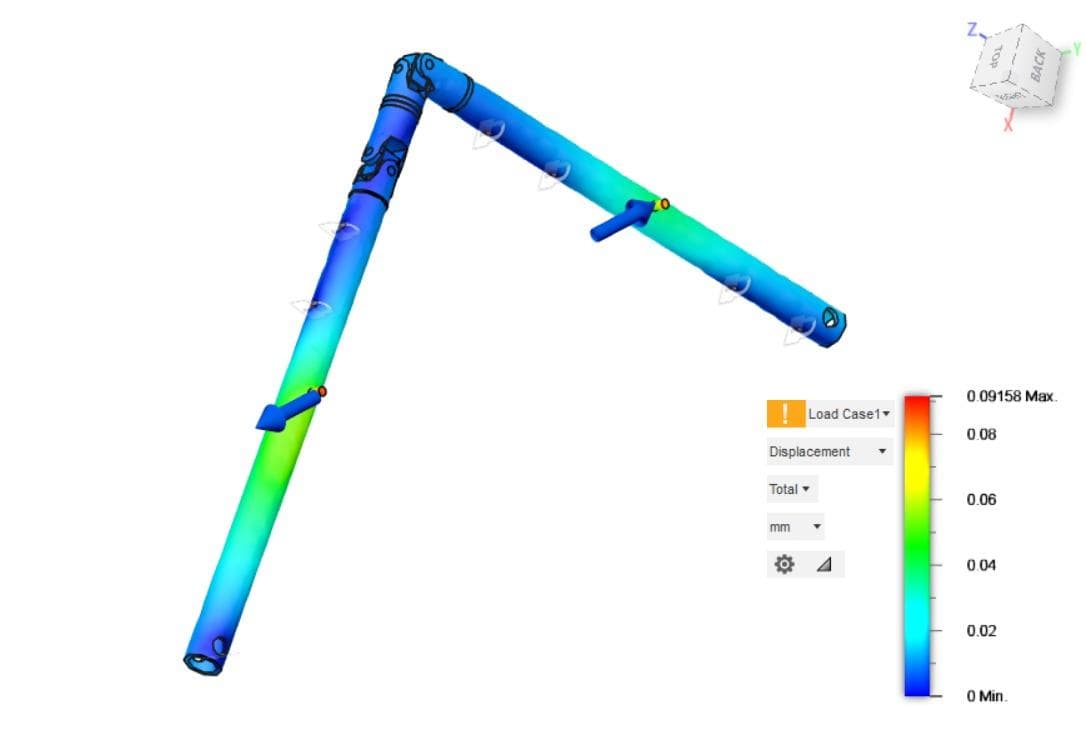 FEA displacement plot of the actuator frame under load